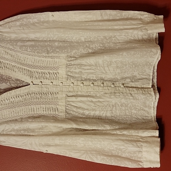 XL White Tuxedo Pleat Burn out Button Top Sheer Boho - Picture 3 of 10